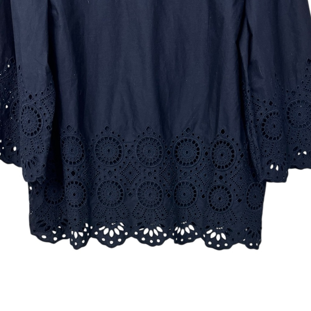 Talbots Navy Blue 3/4-Sleeve Ruffle Eyelet Top Large NWT - Picture 3 of 9
